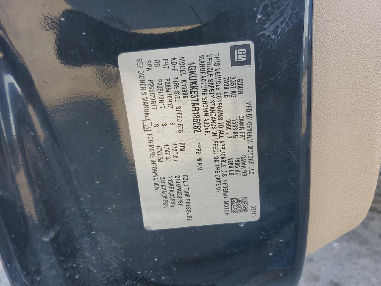 2009 GMC Yukon Xl K1500 Slt VIN: 1GKUKKE37AR186082 Lot: 80692865