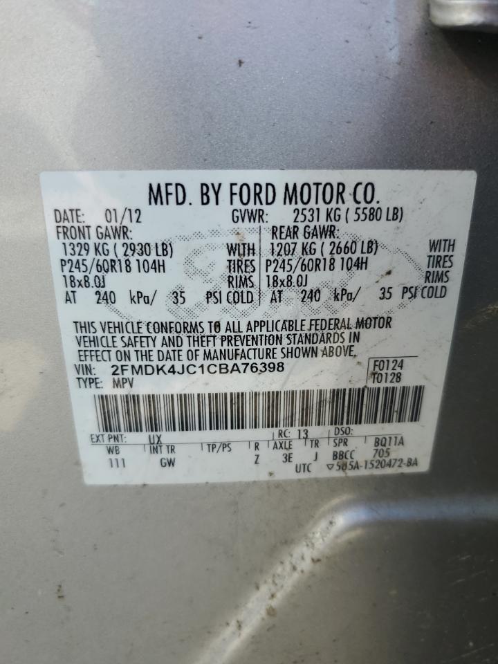 2012 Ford Edge Sel VIN: 2FMDK4JC1CBA76398 Lot: 71457645
