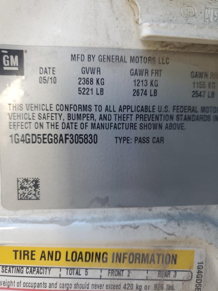 2010 Buick Lacrosse Cxl VIN: 1G4GD5EG8AF305830 Lot: 81139375