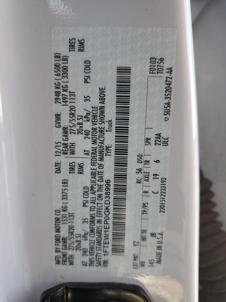 2016 Ford F150 Supercrew VIN: 1FTEW1EP0GKD38996 Lot: 84255765