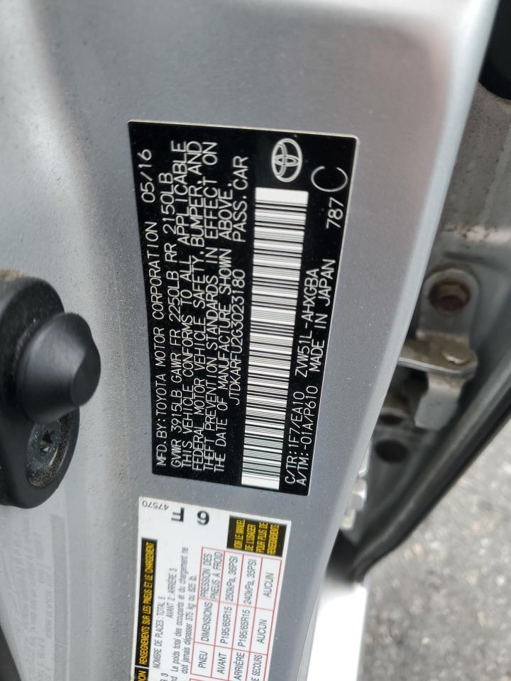 2016 Toyota Prius VIN: JTDKARFU2G3023180 Lot: 80374535