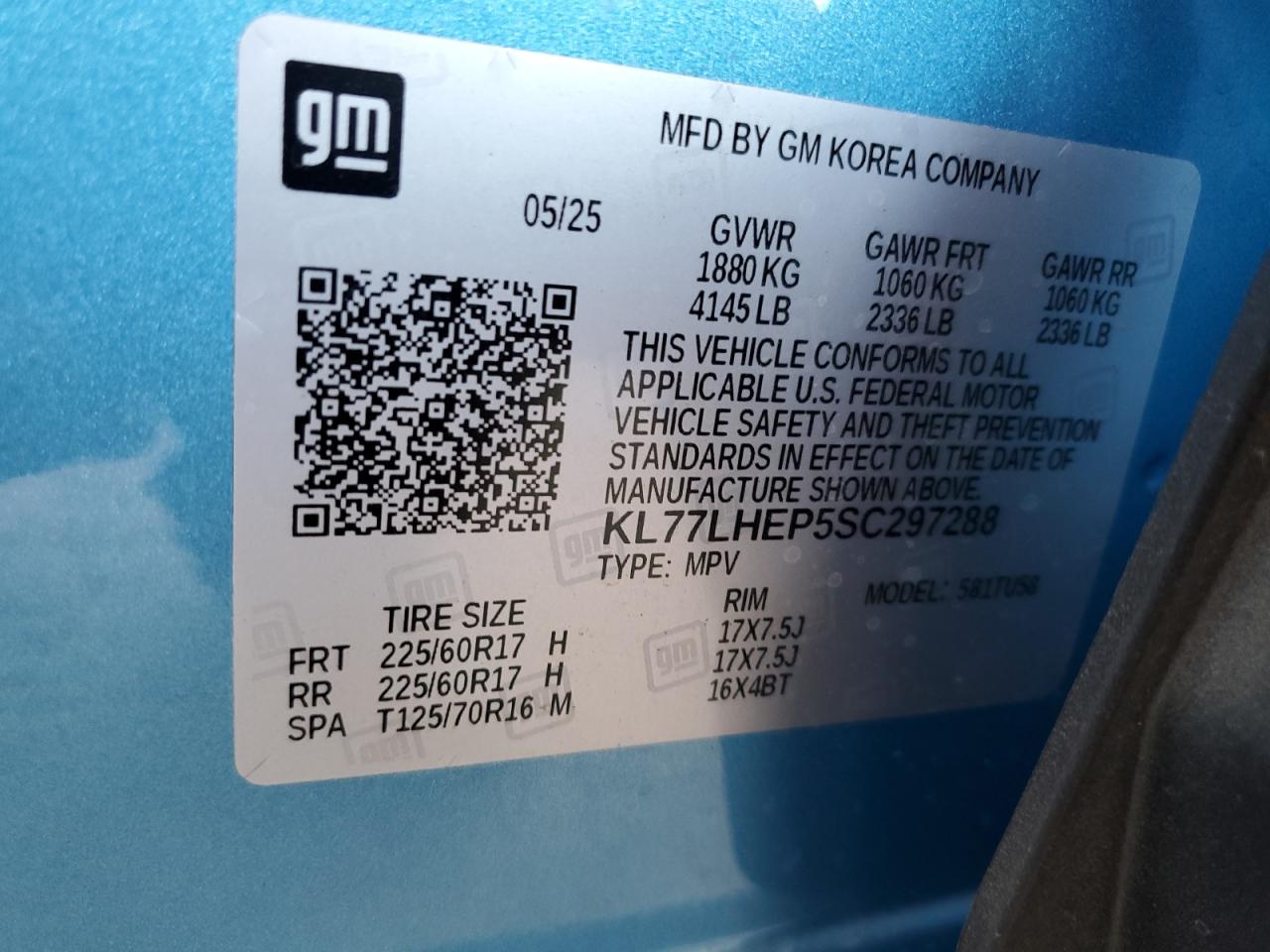 2025 Chevrolet Trax 1Lt VIN: KL77LHEP5SC297288 Lot: 81254855