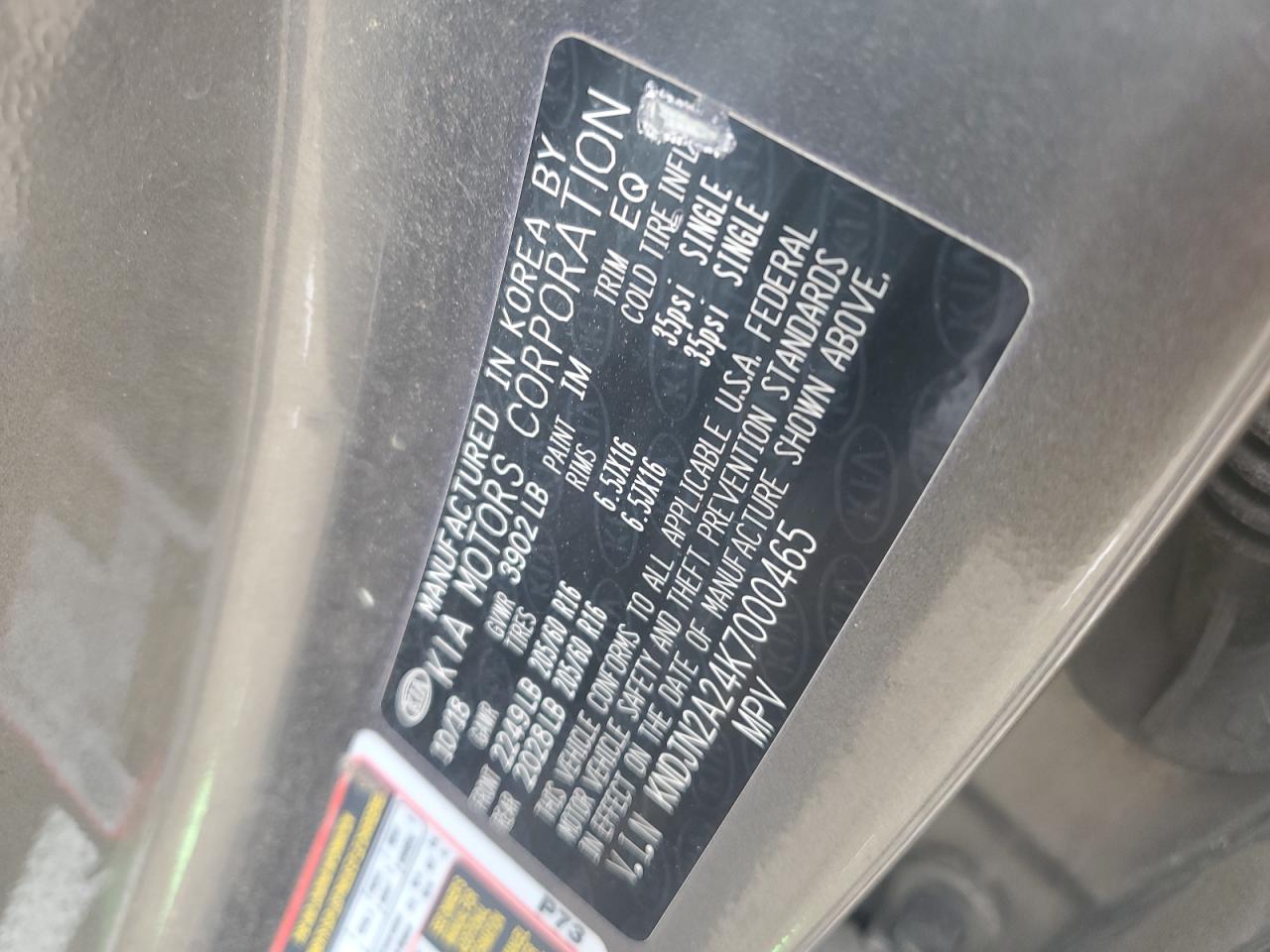 2019 Kia Soul VIN: KNDJN2A24K7000465 Lot: 80356085