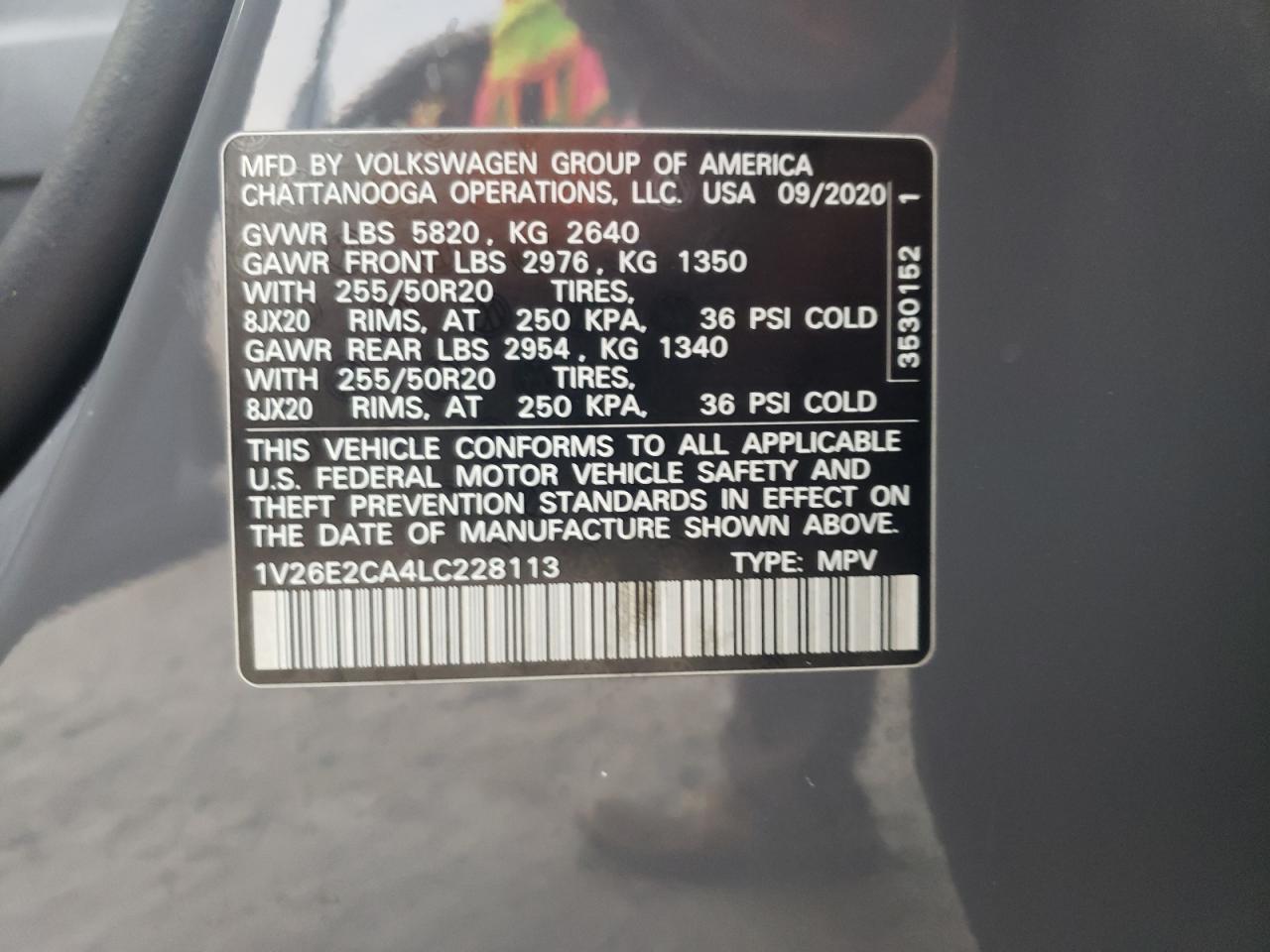 2020 Volkswagen Atlas Cross Sport Se VIN: 1V26E2CA4LC228113 Lot: 80616625