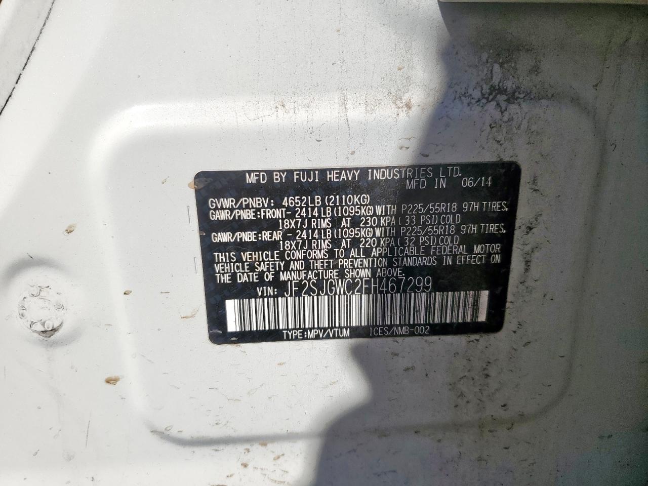 2015 Subaru Forester 2.0Xt Touring VIN: JF2SJGWC2FH467299 Lot: 81188185