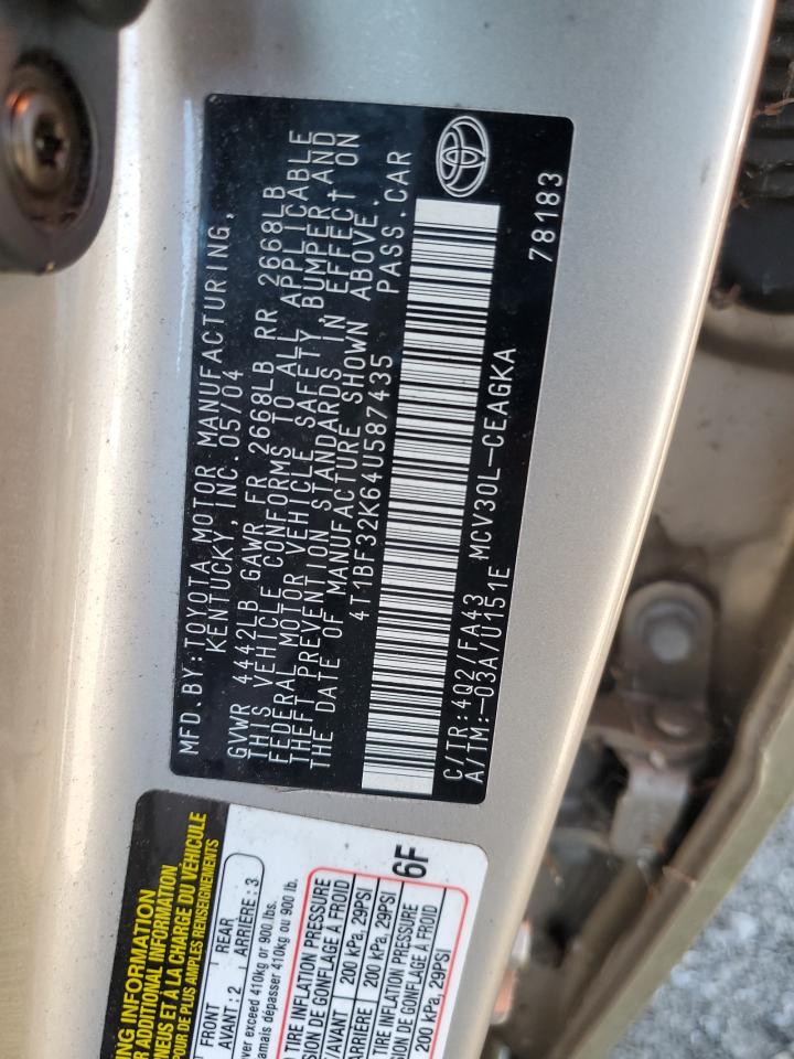 2004 Toyota Camry Le VIN: 4T1BF32K64U587435 Lot: 80961895