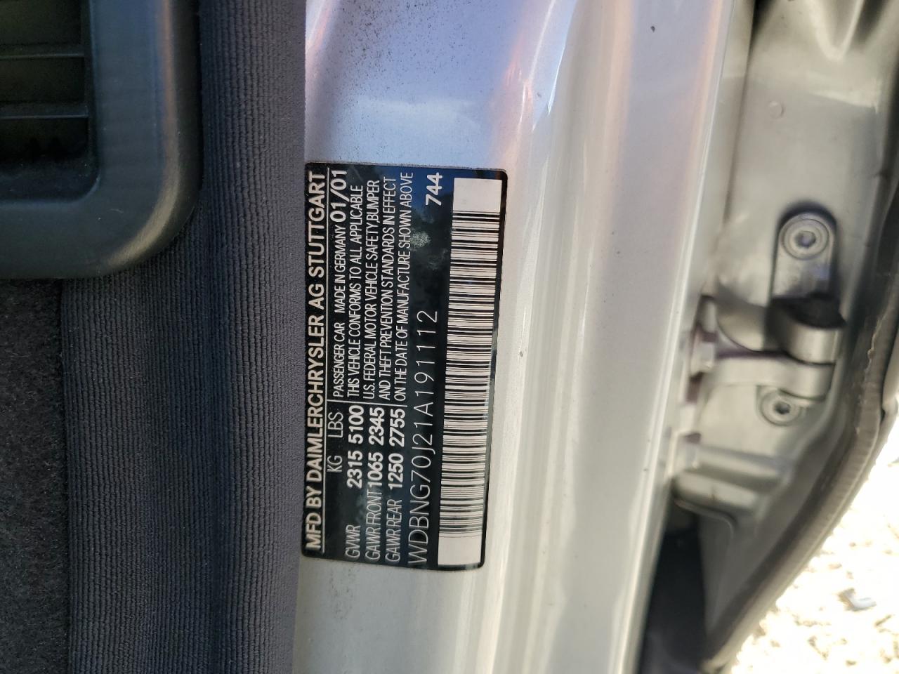 2001 Mercedes-Benz S 430 VIN: WDBNG70J21A191112 Lot: 84258565