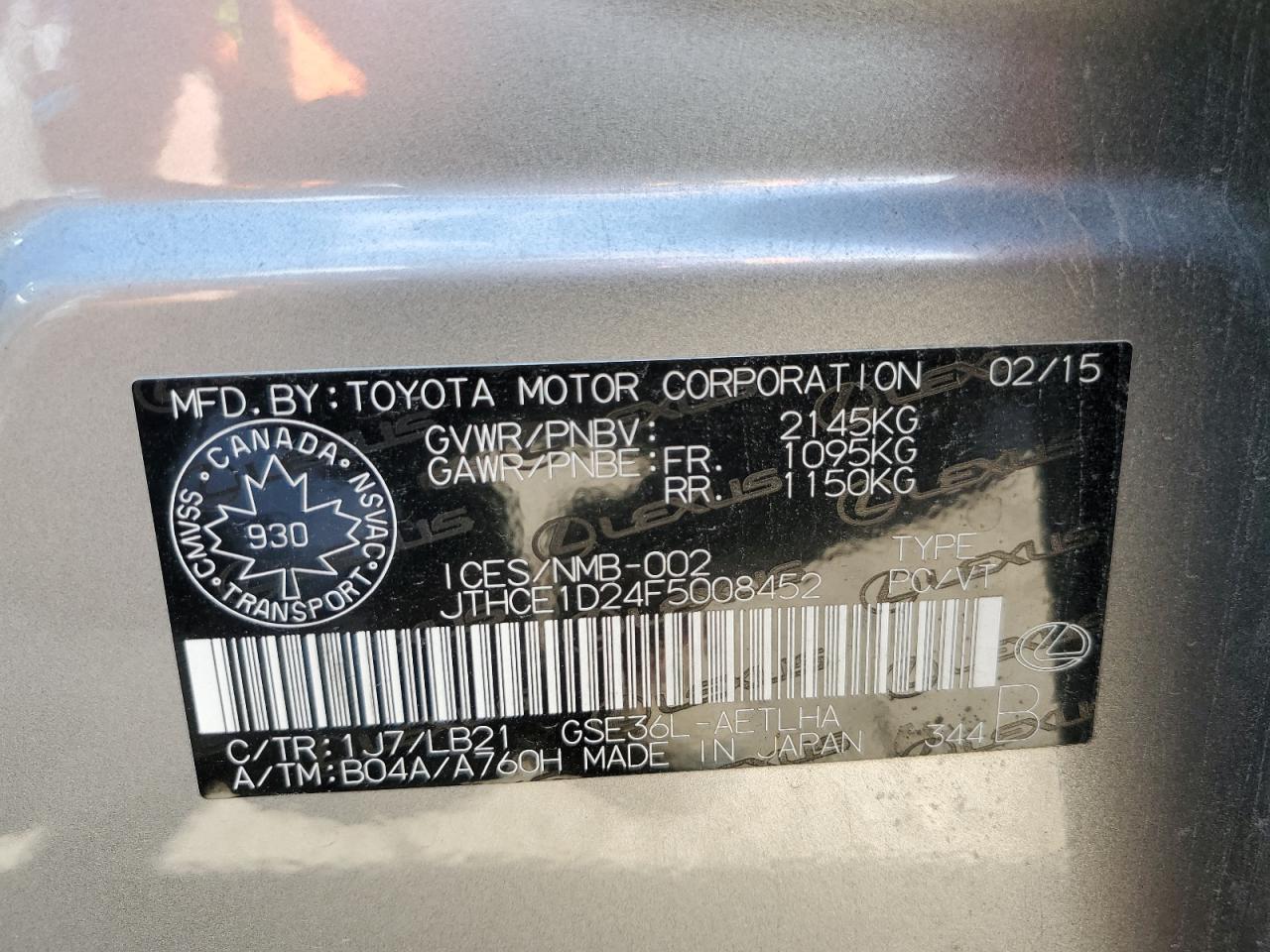 2015 Lexus Is 350 VIN: JTHCE1D24F5008452 Lot: 82076795