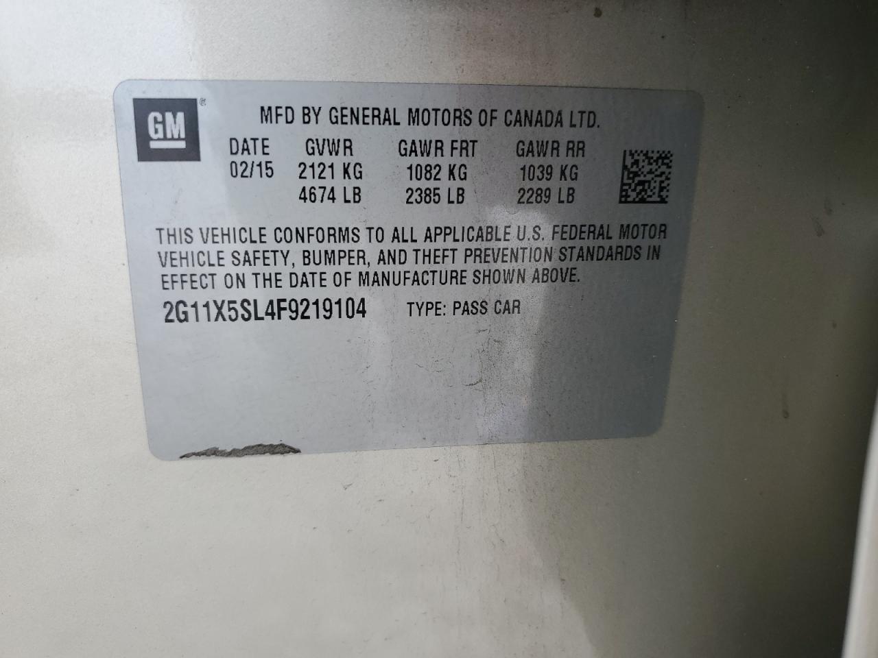 2015 Chevrolet Impala Ls VIN: 2G11X5SL4F9219104 Lot: 80072515