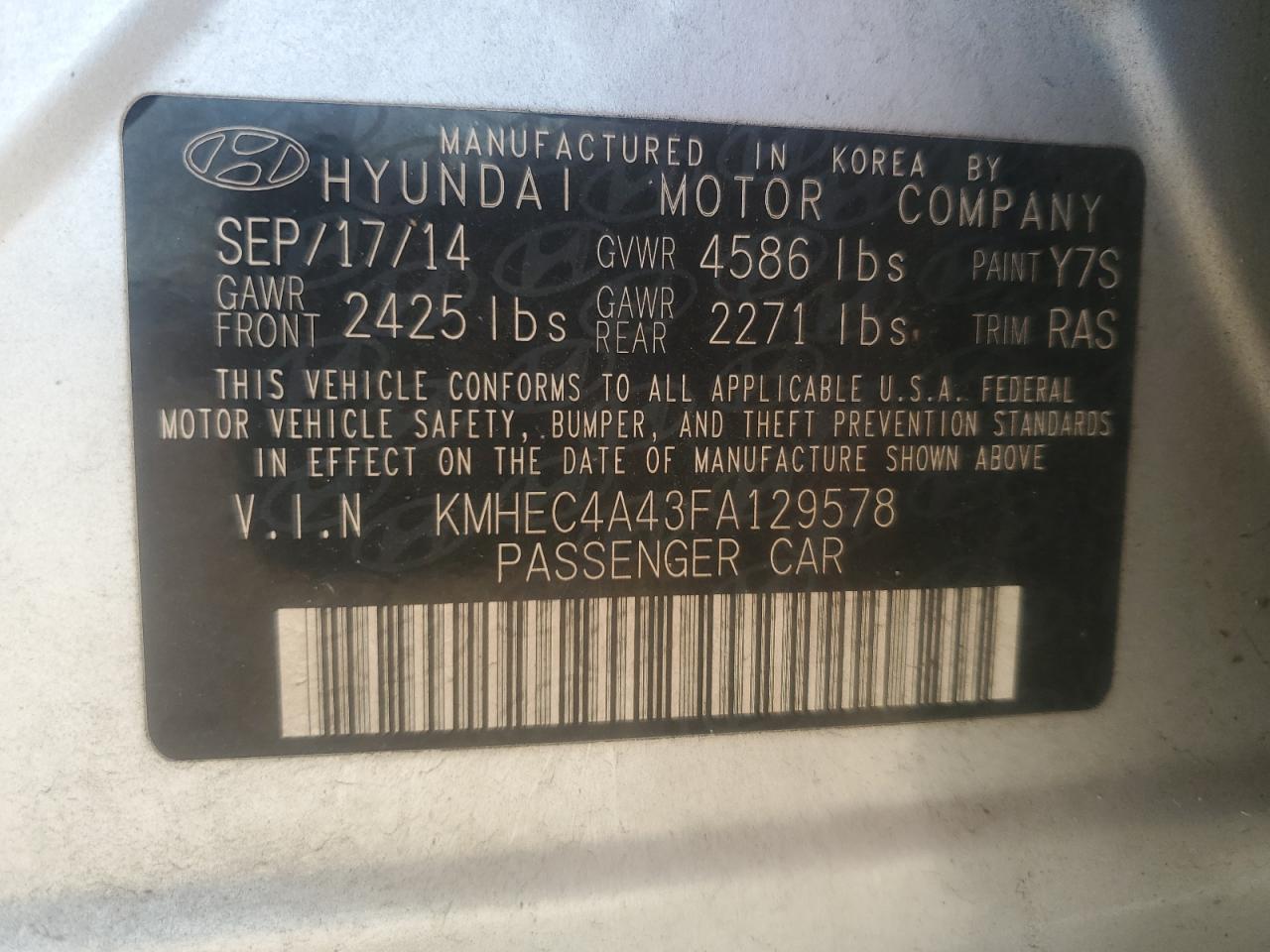 2015 Hyundai Sonata Hybrid VIN: KMHEC4A43FA129578 Lot: 80909285