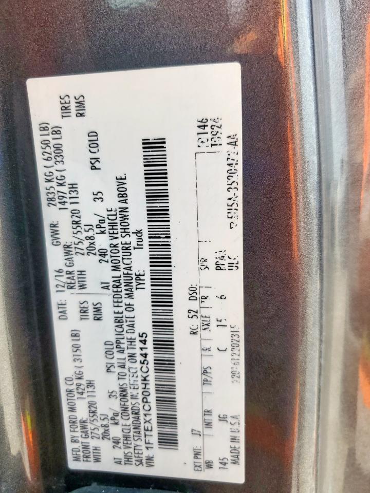 2017 Ford F150 Super Cab VIN: 1FTEX1CP0HKC54145 Lot: 71832815