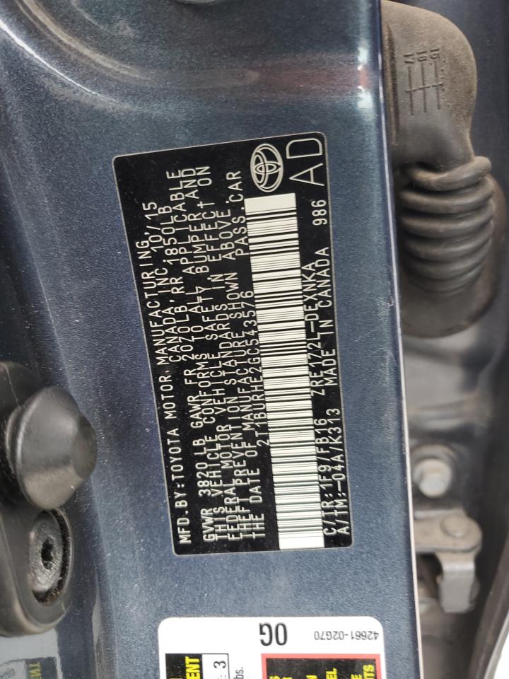 2016 Toyota Corolla L VIN: 2T1BURHE2GC543576 Lot: 84761055