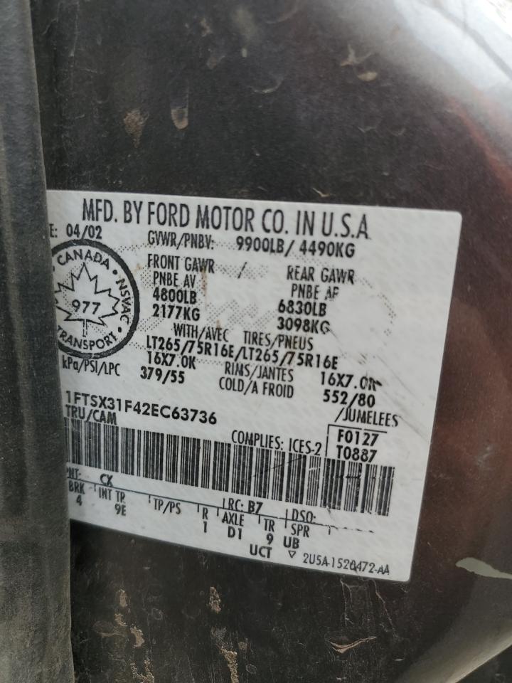 2002 Ford F350 Srw Super Duty VIN: 1FTSX31F42EC63736 Lot: 80191965