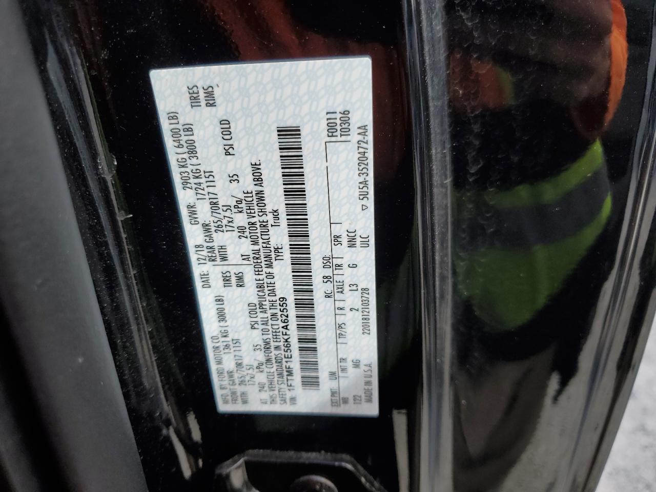 2019 Ford F150 VIN: 1FTMF1E56KFA62559 Lot: 71506495