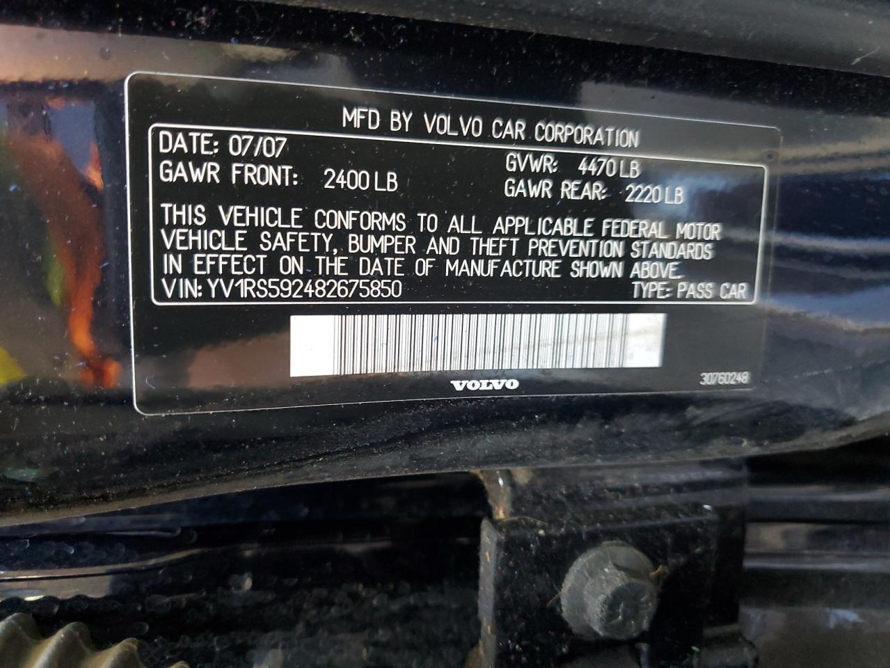 2008 Volvo S60 2.5T VIN: YV1RS592482675850 Lot: 81480445