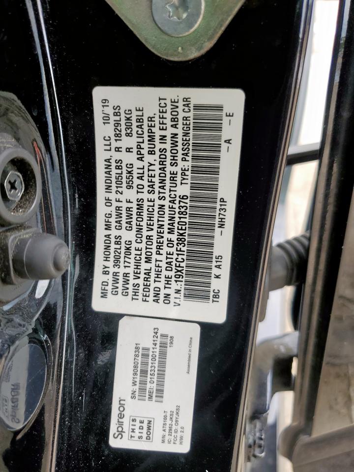 2019 Honda Civic Ex VIN: 19XFC1F38KE018376 Lot: 81694745