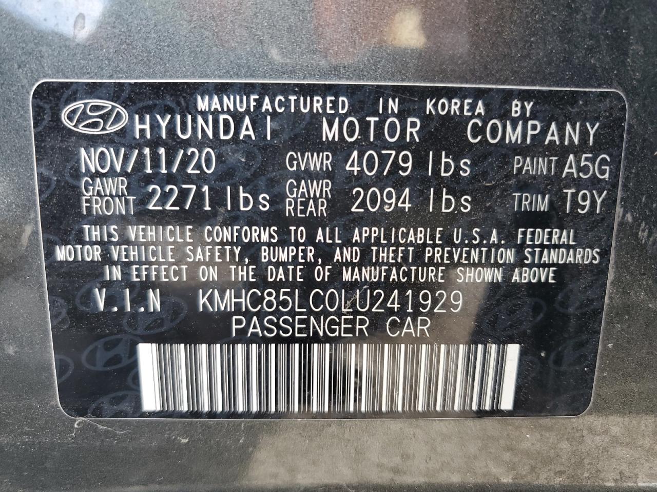 2020 Hyundai Ioniq Sel VIN: KMHC85LC0LU241929 Lot: 84593885