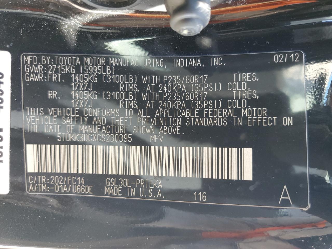 2012 Toyota Sienna Le VIN: 5TDKK3DCXCS230395 Lot: 80191145