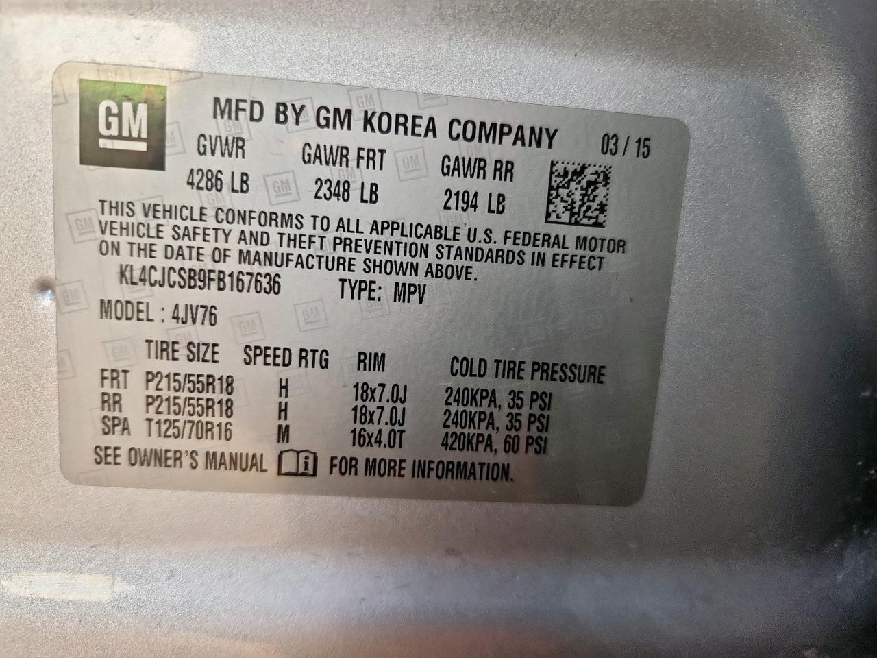 2015 Buick Encore VIN: KL4CJCSB9FB167636 Lot: 83868945