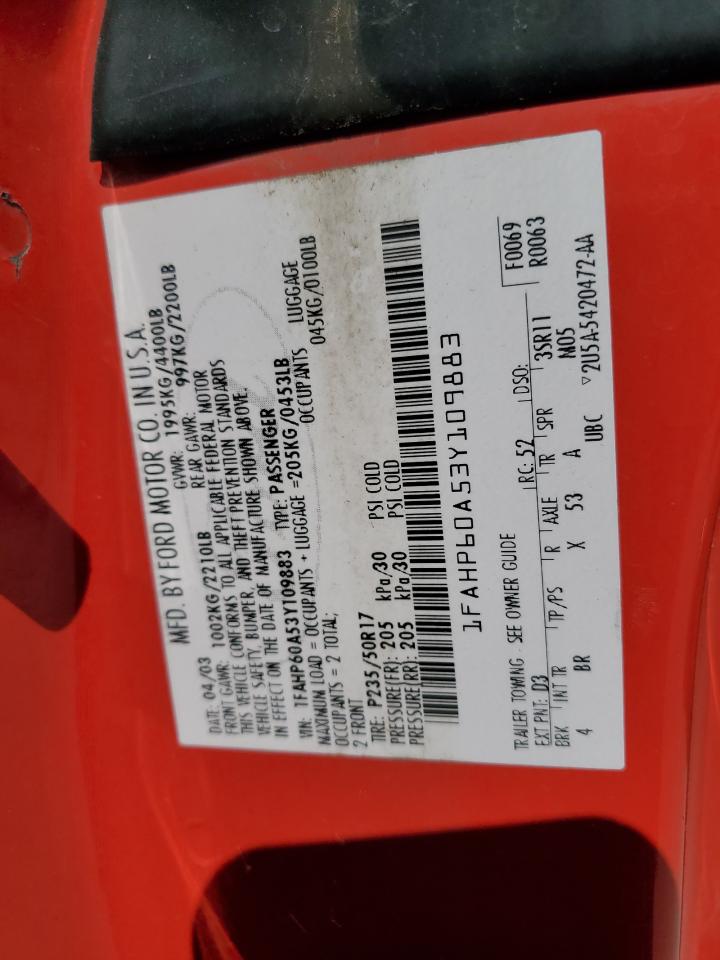 2003 Ford Thunderbird VIN: 1FAHP60A53Y109883 Lot: 80285985