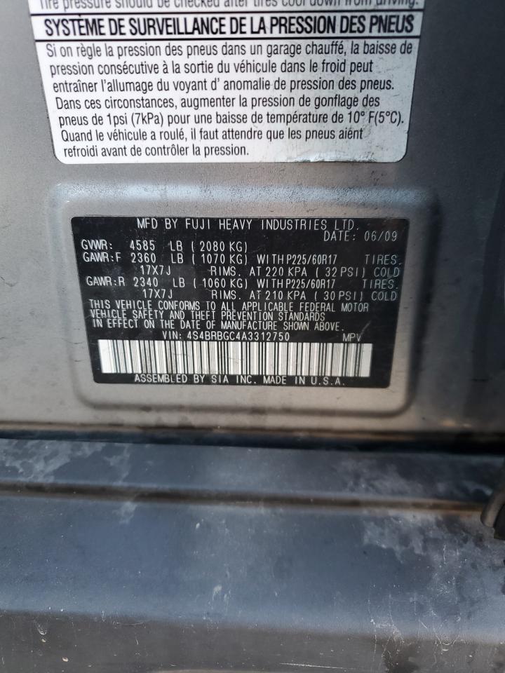 2010 Subaru Outback 2.5I Premium VIN: 4S4BRBGC4A3312750 Lot: 84261055