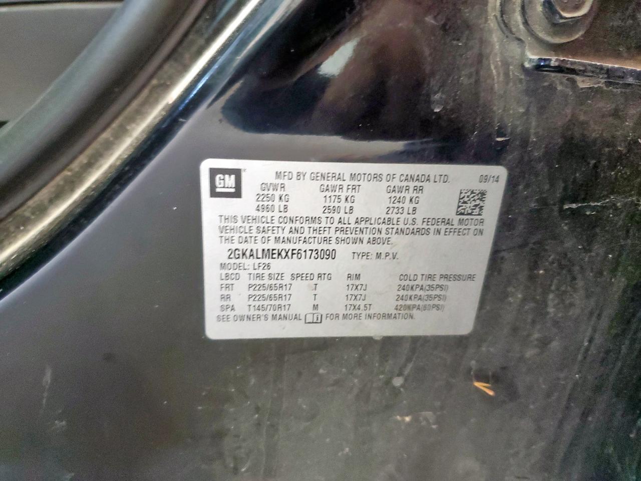 2015 GMC Terrain Sle VIN: 2GKALMEKXF6173090 Lot: 80570605