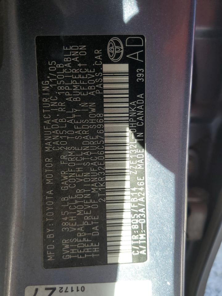 2006 Toyota Corolla Matrix Xr VIN: 2T1KR32E06C576968 Lot: 82154485