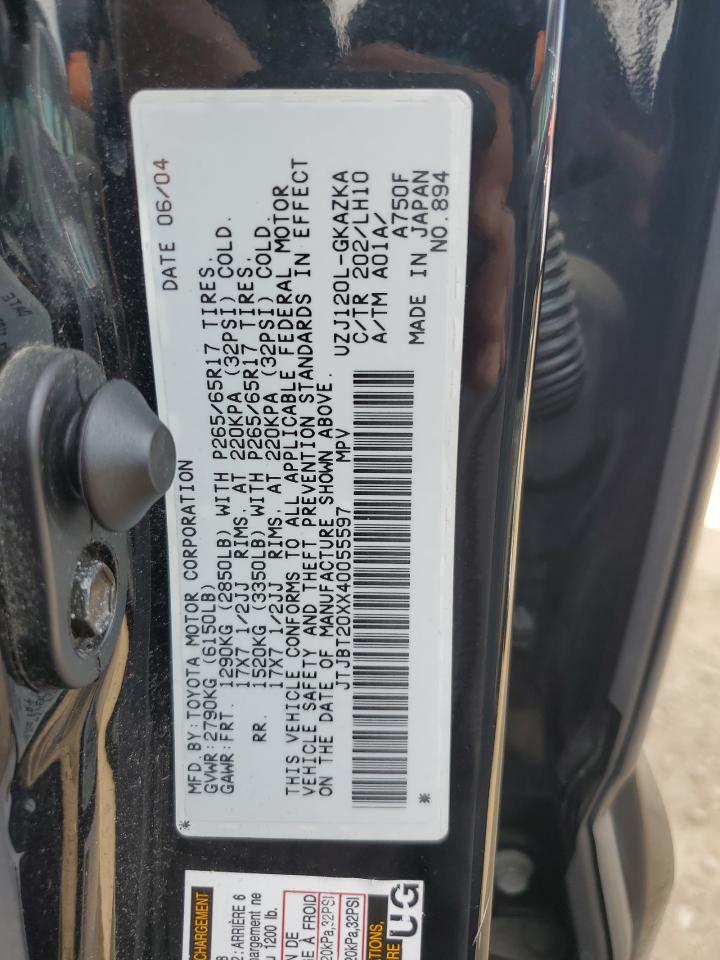 2004 Lexus Gx 470 VIN: JTJBT20XX40055597 Lot: 82099915