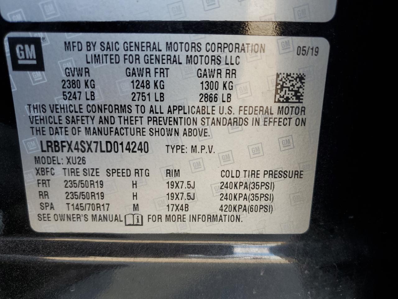 2020 Buick Envision Premium Ii VIN: LRBFX4SX7LD014240 Lot: 81485515