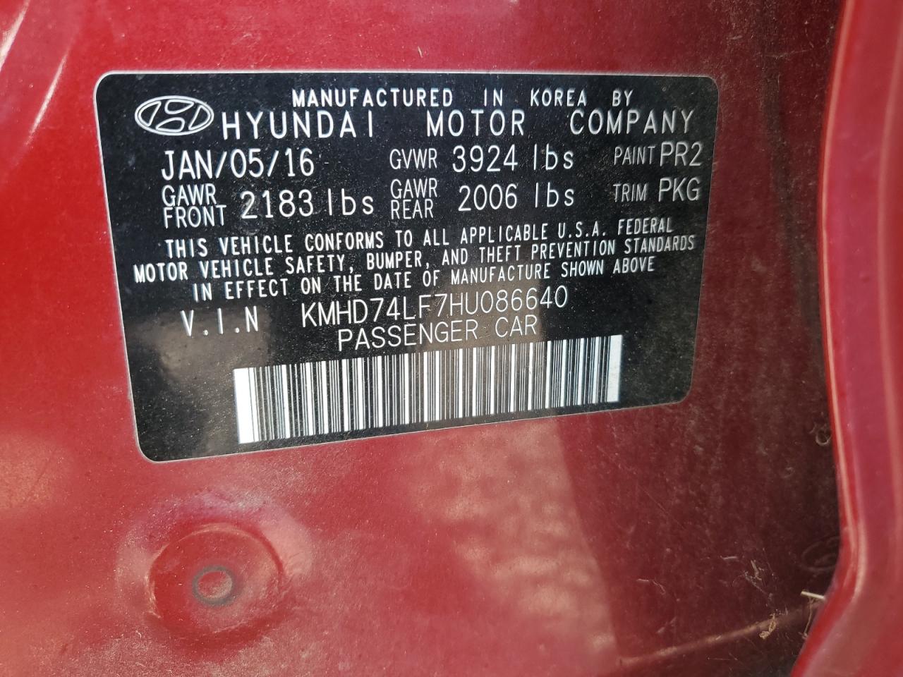 2017 Hyundai Elantra Se VIN: KMHD74LF7HU086640 Lot: 81371755