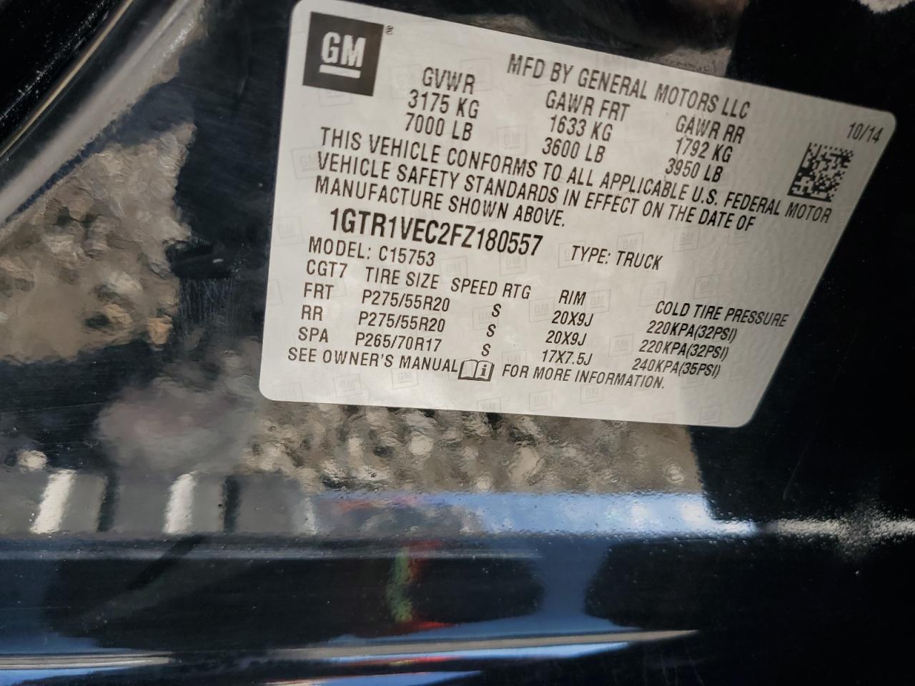 2015 GMC Sierra C1500 Slt VIN: 1GTR1VEC2FZ180557 Lot: 81785235