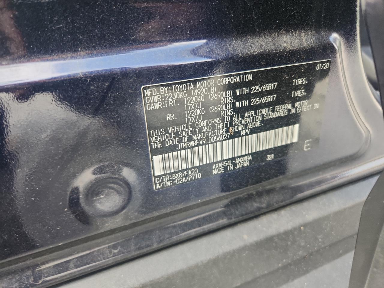 2020 Toyota Rav4 Xle VIN: JTMRWRFV9LD056027 Lot: 81820815