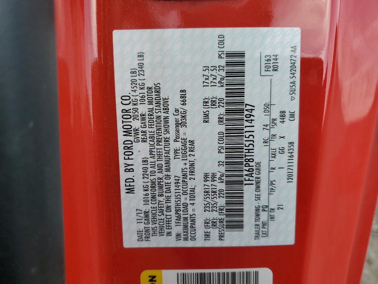 2018 Ford Mustang VIN: 1FA6P8TH5J5114947 Lot: 80144015