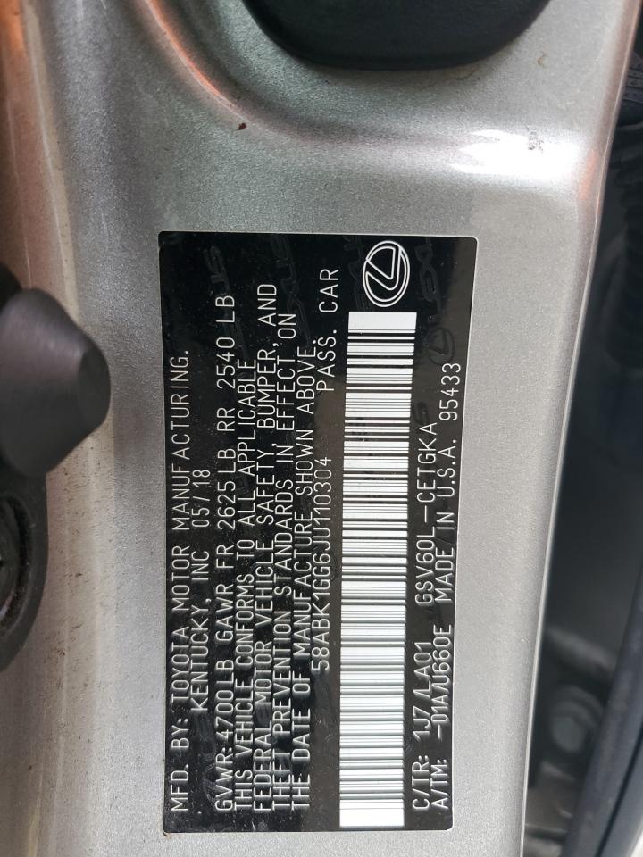 2018 Lexus Es 350 VIN: 58ABK1GG6JU110304 Lot: 83937065