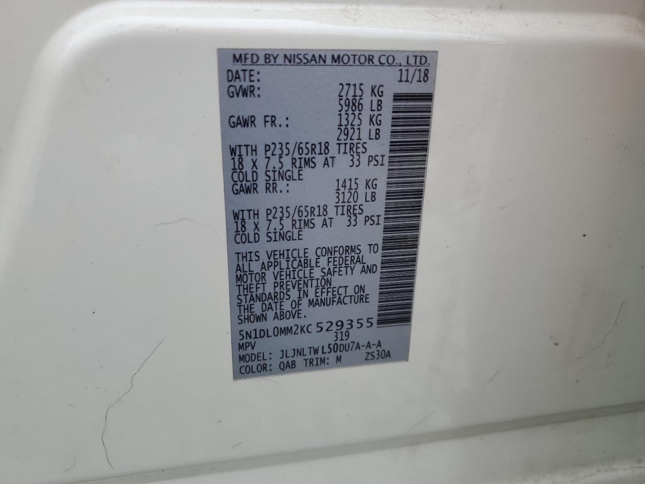 2019 Infiniti Qx60 Luxe VIN: 5N1DL0MM2KC529355 Lot: 81470585