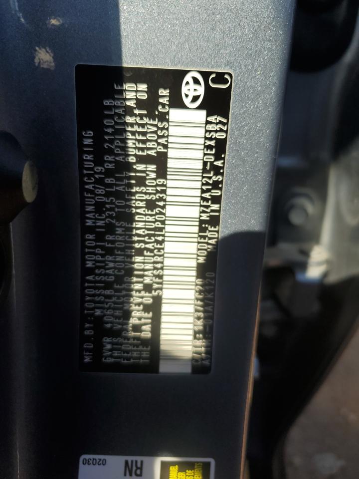 2020 Toyota Corolla Se VIN: 5YFS4RCE4LP024319 Lot: 82158495