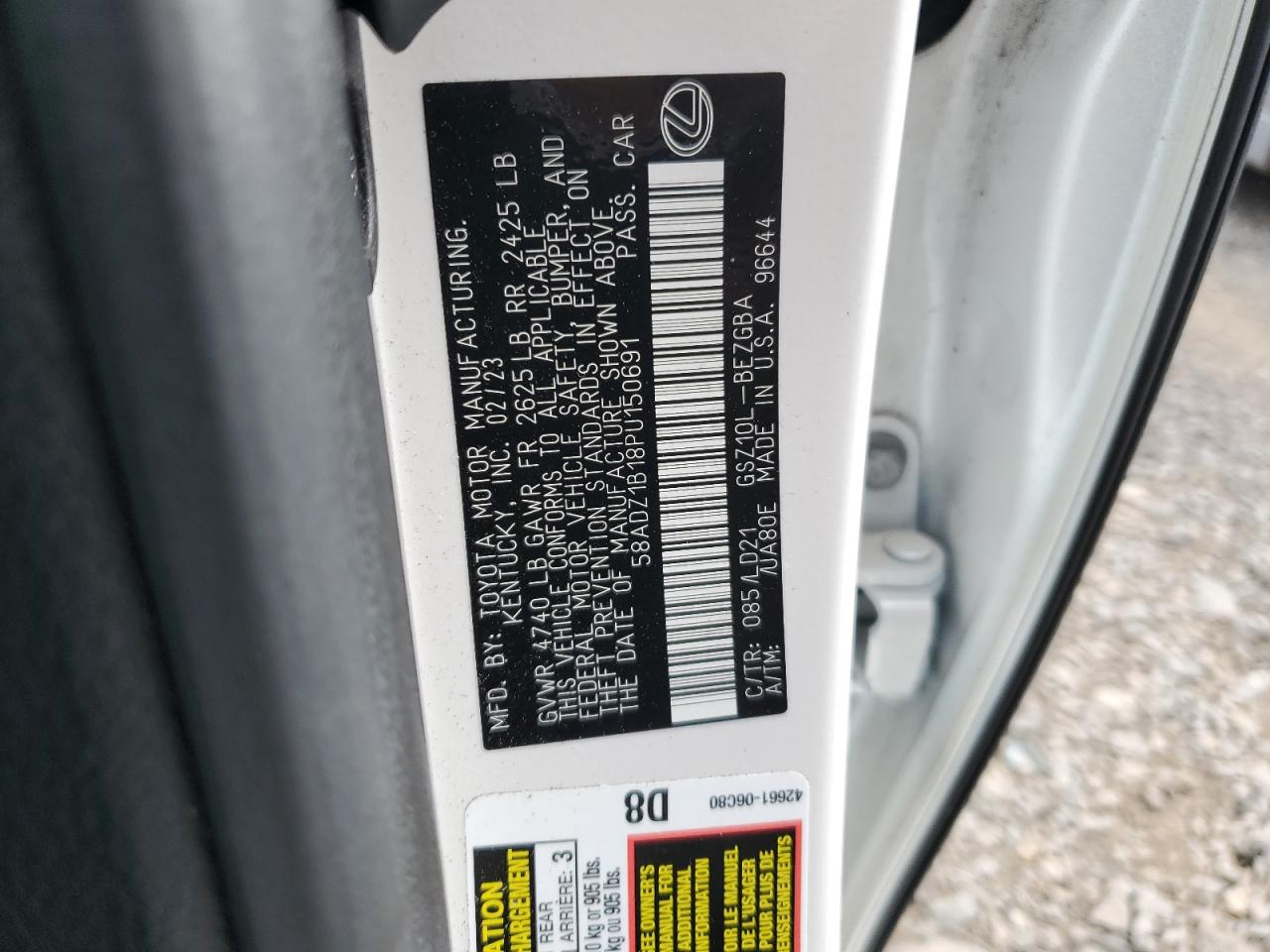 2023 Lexus Es 350 Base VIN: 58ADZ1B18PU150691 Lot: 80689045