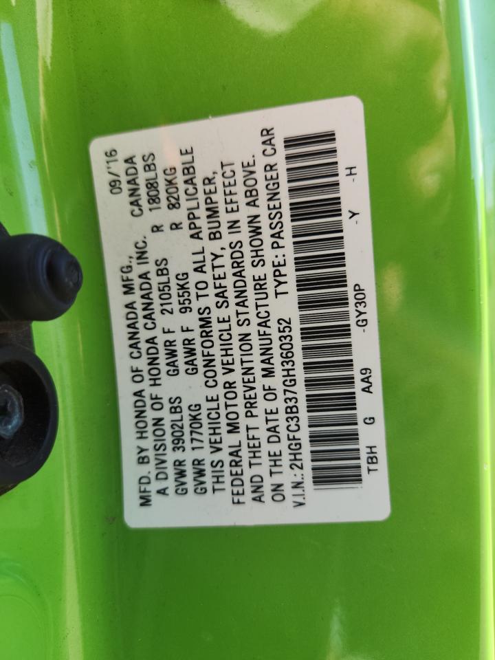 2016 Honda Civic Ex VIN: 2HGFC3B37GH360352 Lot: 80927045