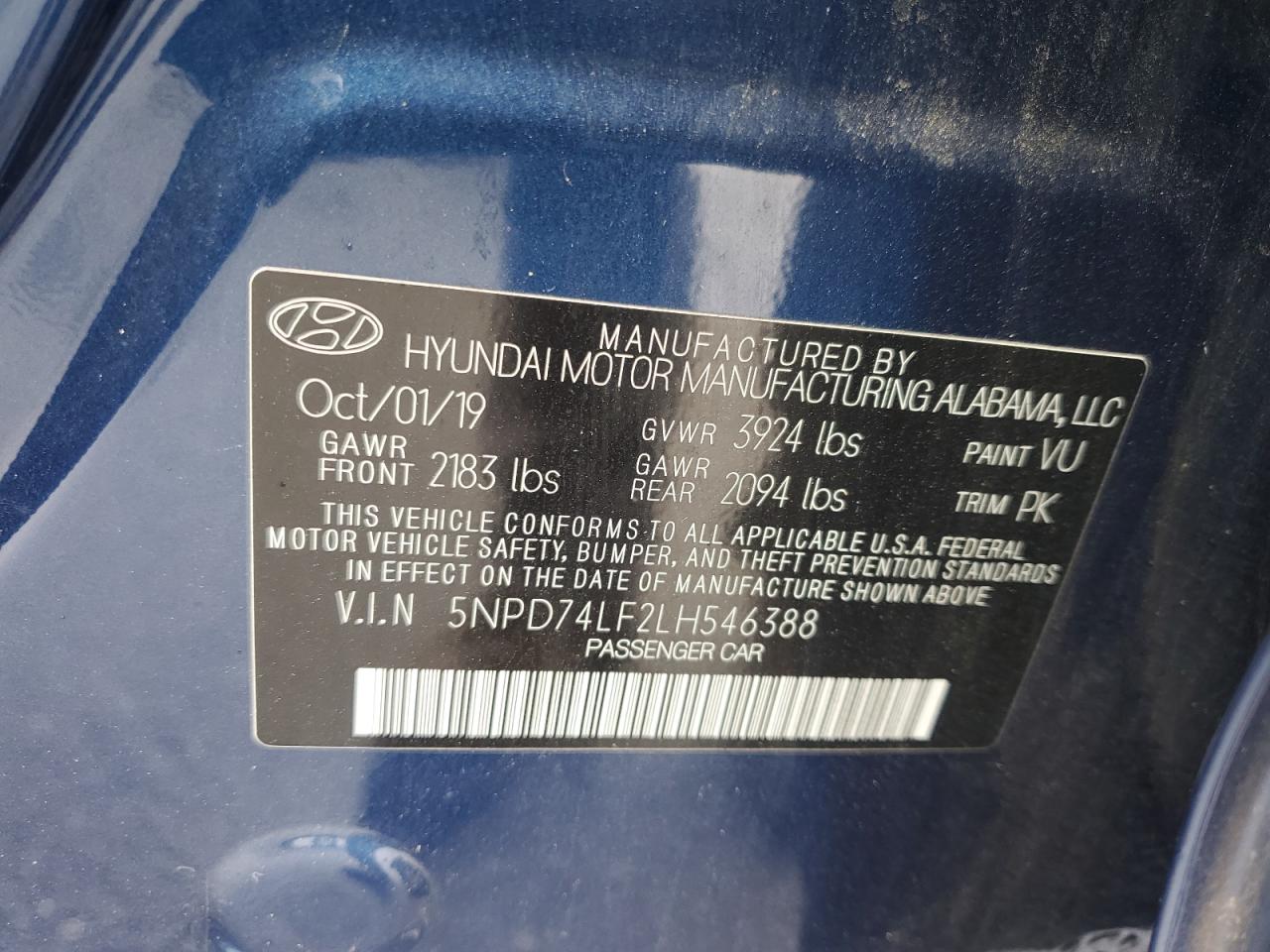 2020 Hyundai Elantra Se VIN: 5NPD74LF2LH546388 Lot: 80811055