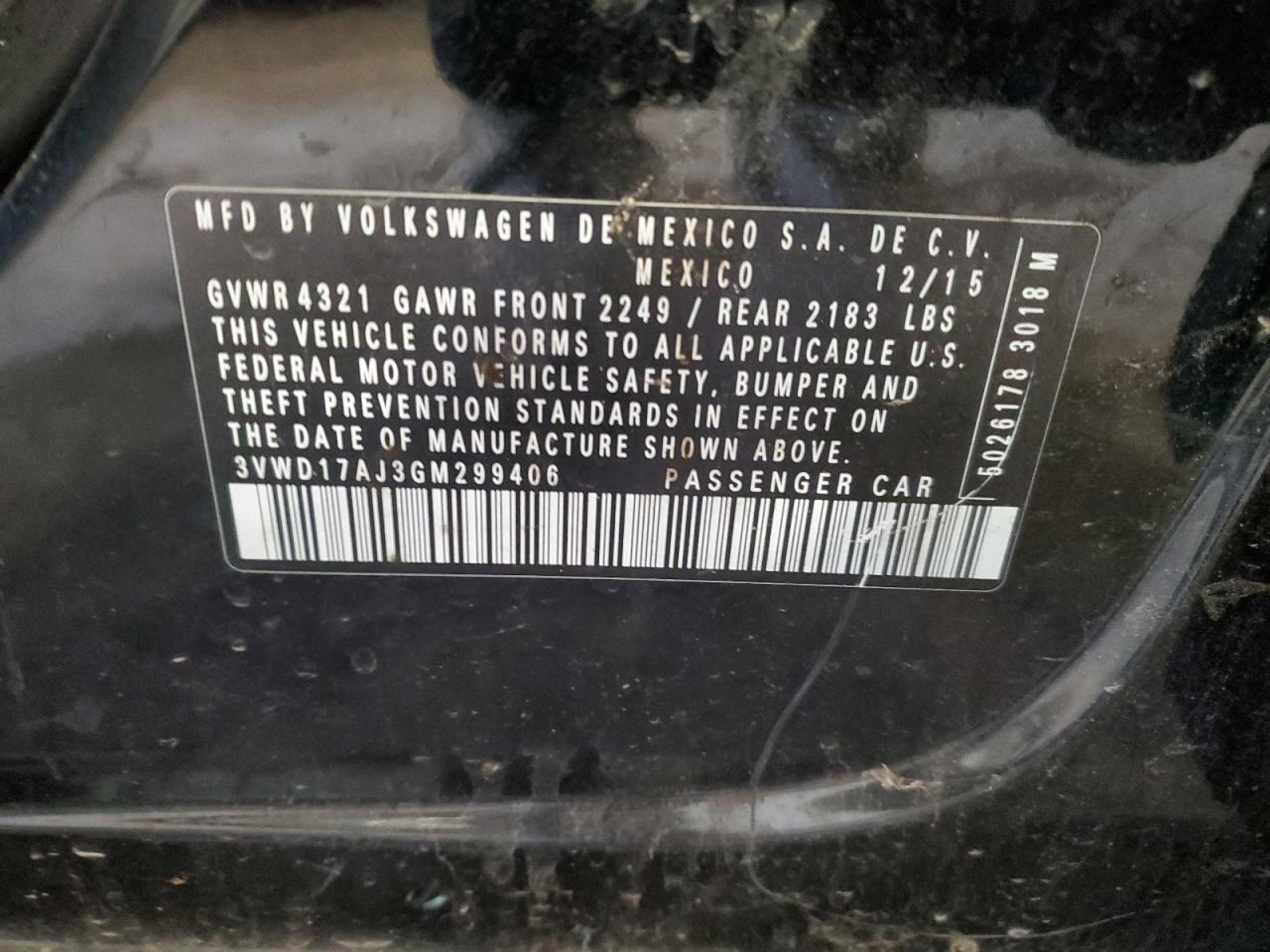 2016 Volkswagen Jetta Sport VIN: 3VWD17AJ3GM299406 Lot: 80833455