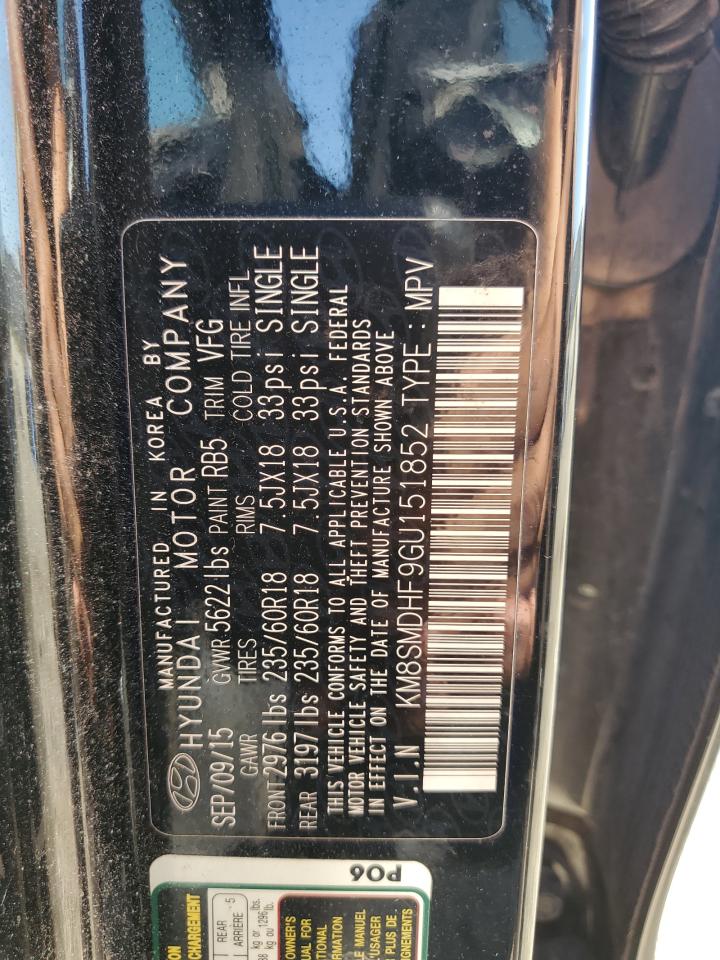 2016 Hyundai Santa Fe Se VIN: KM8SMDHF9GU151852 Lot: 84447605