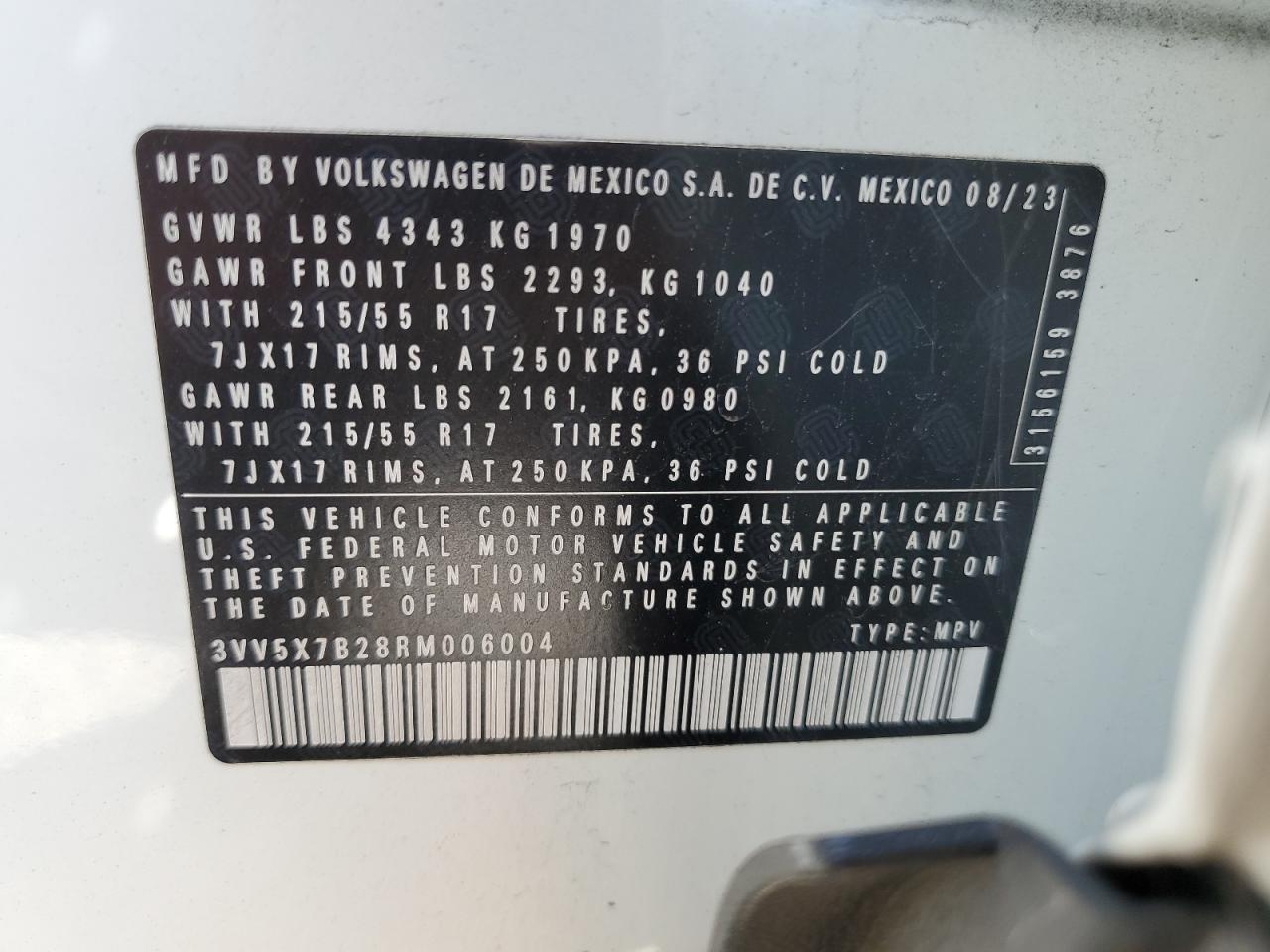 2024 Volkswagen Taos S VIN: 3VV5X7B28RM006004 Lot: 82091705