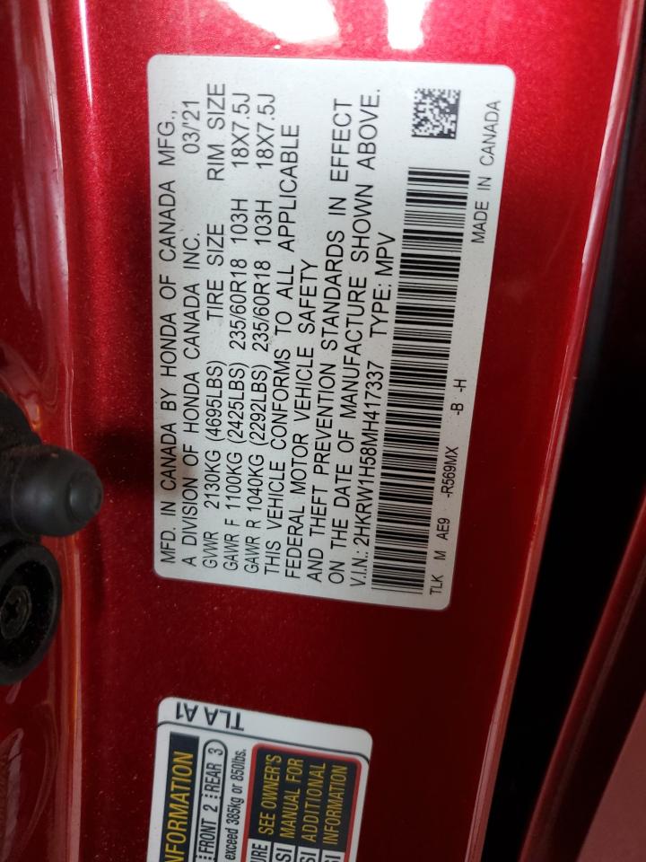 2021 Honda Cr-V Ex VIN: 2HKRW1H58MH417337 Lot: 72024095
