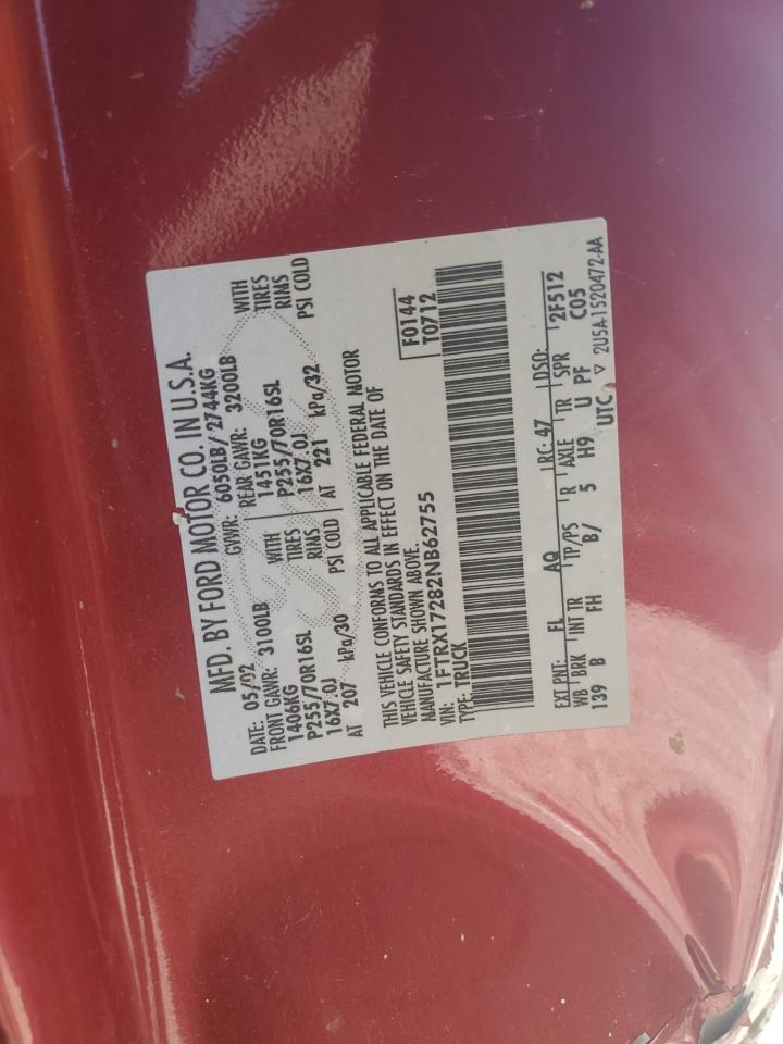 2002 Ford F150 VIN: 1FTRX17282NB62755 Lot: 80891255