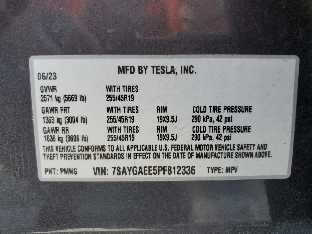 2023 Tesla Model Y VIN: 7SAYGAEE5PF812336 Lot: 80547705