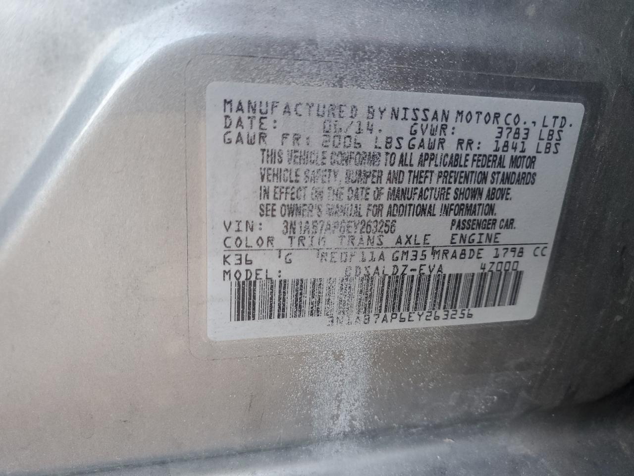 2014 Nissan Sentra S VIN: 3N1AB7AP6EY263256 Lot: 82172875