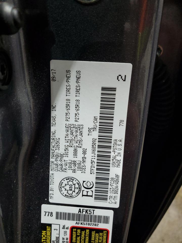 2018 Toyota Tundra Crewmax Sr5 VIN: 5TFDY5F11JX685092 Lot: 80987265