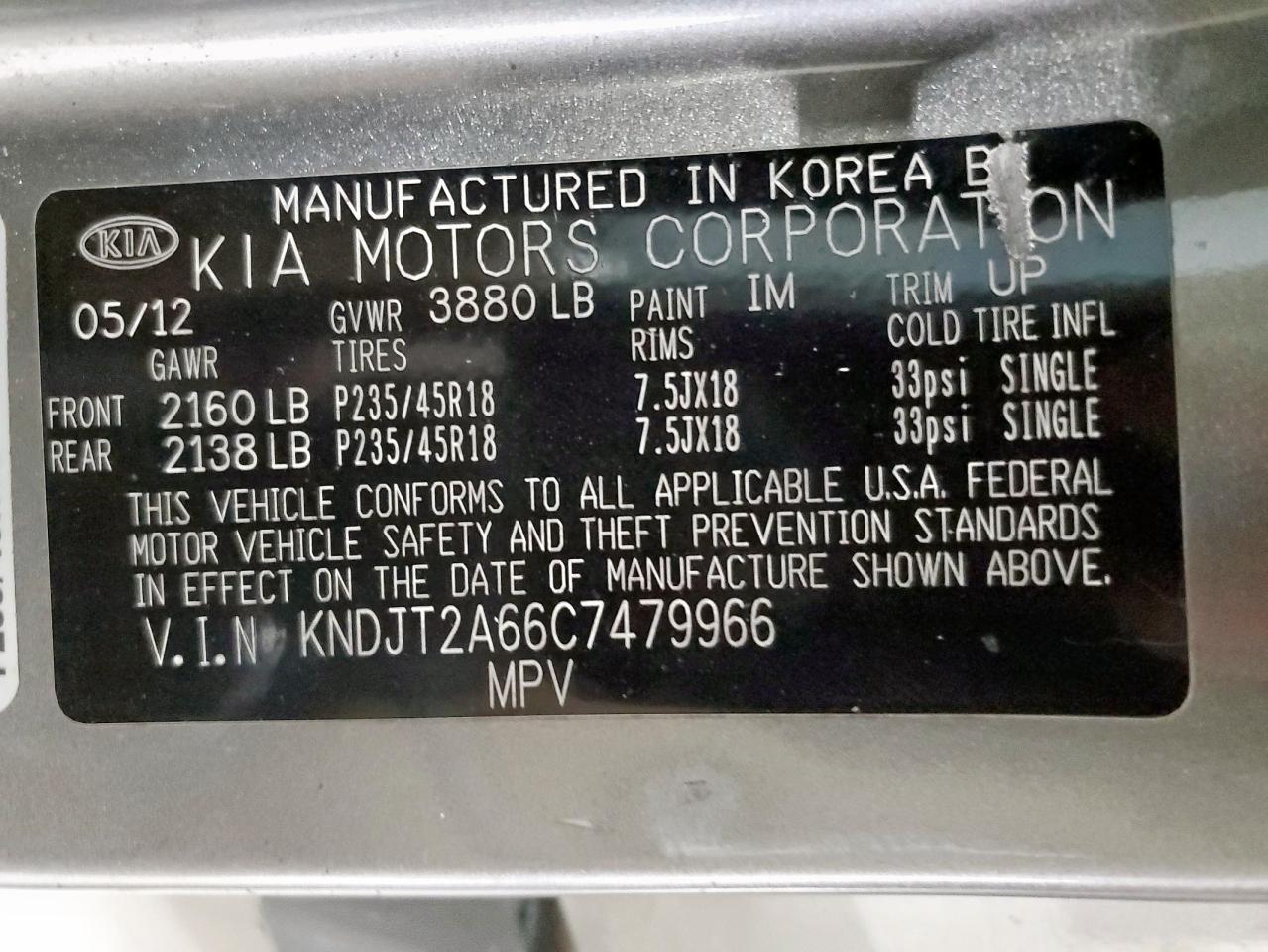 2012 Kia Soul + VIN: KNDJT2A66C7479966 Lot: 81074725