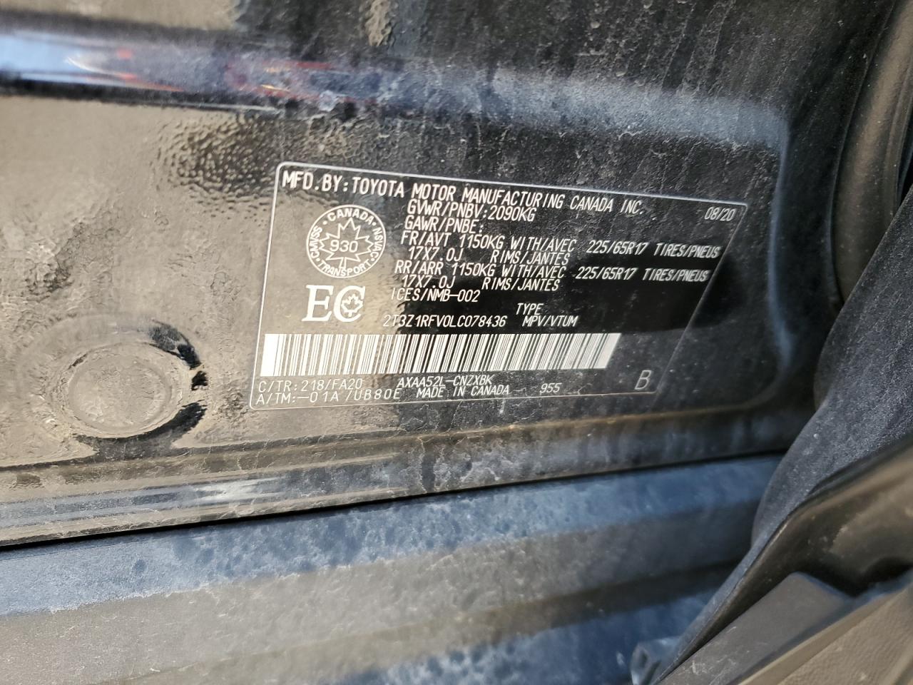 2020 Toyota Rav4 Le VIN: 2T3Z1RFV0LC078436 Lot: 80451355