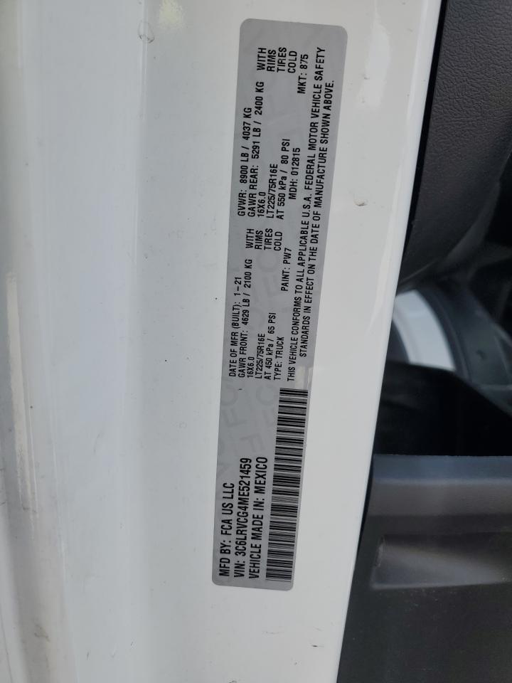 2021 Ram Promaster 2500 2500 High VIN: 3C6LRVCG4ME521459 Lot: 81455355